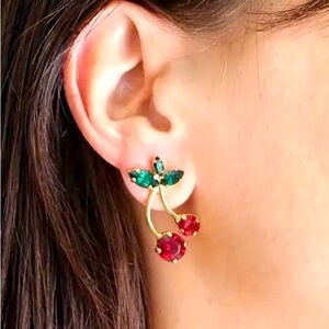 Exquisite Cherry Shiny red and green zirconias Inlaid Earrings 18k gold plated